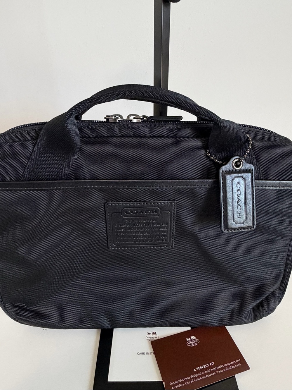 Coach Black Nylon Laptop Briefcase with Leather Trim
